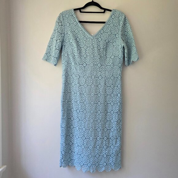 BODEN Carin Crochet Overlay Sheath Dress | US Size 10 | Midi Dress Light Blue - Picture 2 of 14